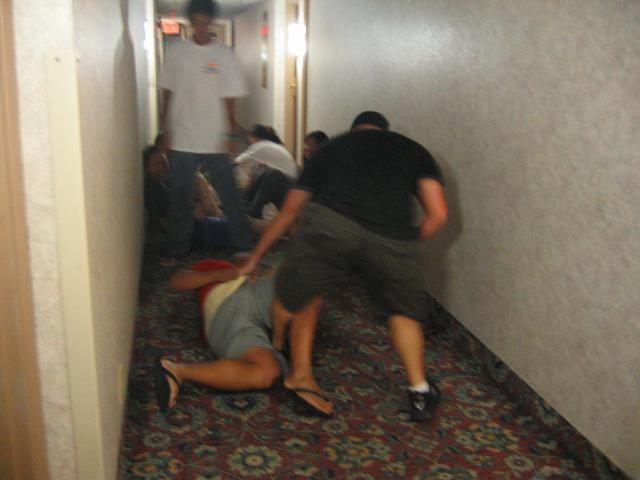 wrestling in the hallway...