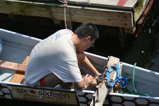 Paul sanding the steering column